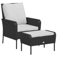 Vidaxl Patio Chair With Footstool Black Poly Rattan