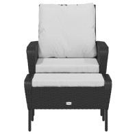 Vidaxl Patio Chair With Footstool Black Poly Rattan