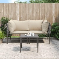 Vidaxl 3 Piece Patio Lounge Set With Cushions Gray Poly Rattan