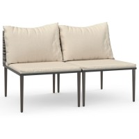 Vidaxl Patio Middle Sofas With Cushions 2 Pcs Gray Poly Rattan