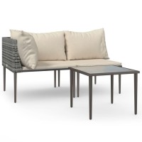 Vidaxl 3 Piece Patio Lounge Set With Cushions Gray Poly Rattan