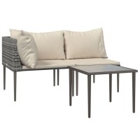 Vidaxl 3 Piece Patio Lounge Set With Cushions Gray Poly Rattan