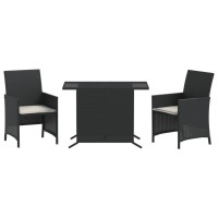 vidaXL 3 Piece Bistro Set with Cushions Black Poly Rattan