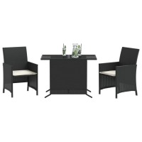 vidaXL 3 Piece Bistro Set with Cushions Black Poly Rattan