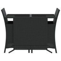 vidaXL 3 Piece Bistro Set with Cushions Black Poly Rattan