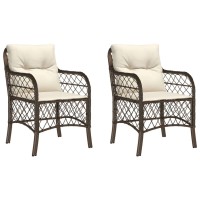 vidaXL Patio Chairs with Cushions 2 pcs Brown Poly Rattan