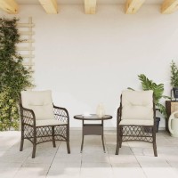 vidaXL Patio Chairs with Cushions 2 pcs Brown Poly Rattan