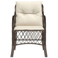 vidaXL Patio Chairs with Cushions 2 pcs Brown Poly Rattan