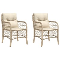 vidaXL Patio Chairs with Cushions 2 pcs Beige Poly Rattan