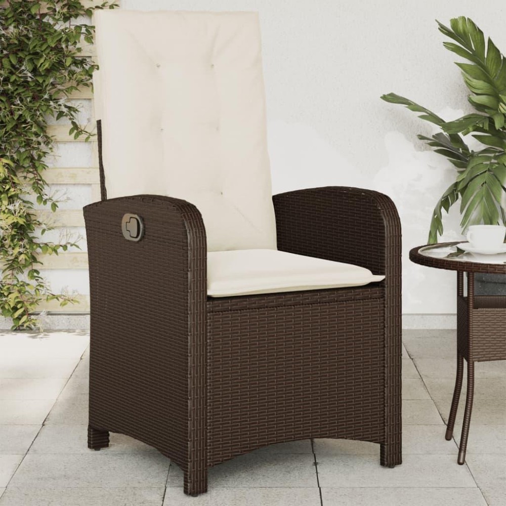 vidaXL Reclining Patio Chair with Cushions Brown Poly Rattan