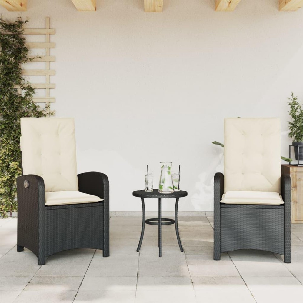 vidaXL Reclining Patio Chairs 2 pcs with Cushions Black Poly Rattan