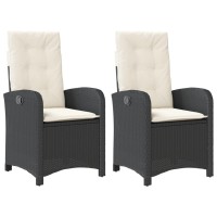 vidaXL Reclining Patio Chairs 2 pcs with Cushions Black Poly Rattan