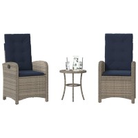 vidaXL 3 Piece Bistro Set with Cushions Gray Poly Rattan