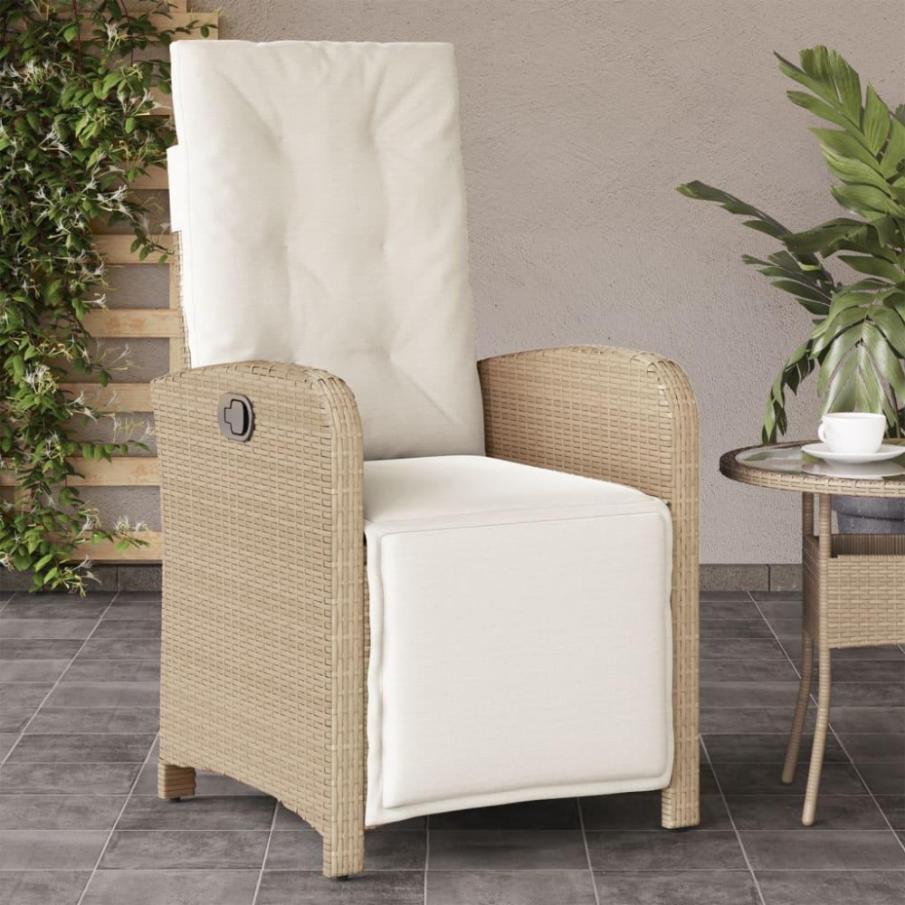 vidaXL Reclining Patio Chair with Footrest Beige Poly Rattan