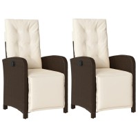 vidaXL Reclining Patio Chairs 2 pcs with Footrest Brown Poly Rattan