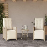 vidaXL Reclining Patio Chairs 2 pcs with Footrest Beige Poly Rattan