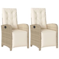 vidaXL Reclining Patio Chairs 2 pcs with Footrest Beige Poly Rattan