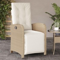 vidaXL Reclining Patio Chairs 2 pcs with Footrest Beige Poly Rattan