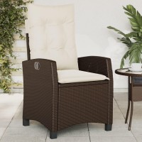 vidaXL Reclining Patio Chair with Cushions Brown Poly Rattan