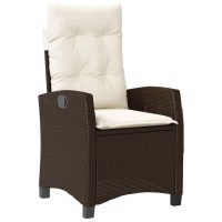 vidaXL Reclining Patio Chair with Cushions Brown Poly Rattan