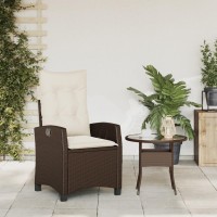 vidaXL Reclining Patio Chair with Cushions Brown Poly Rattan