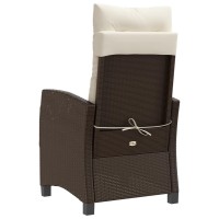 vidaXL Reclining Patio Chair with Cushions Brown Poly Rattan