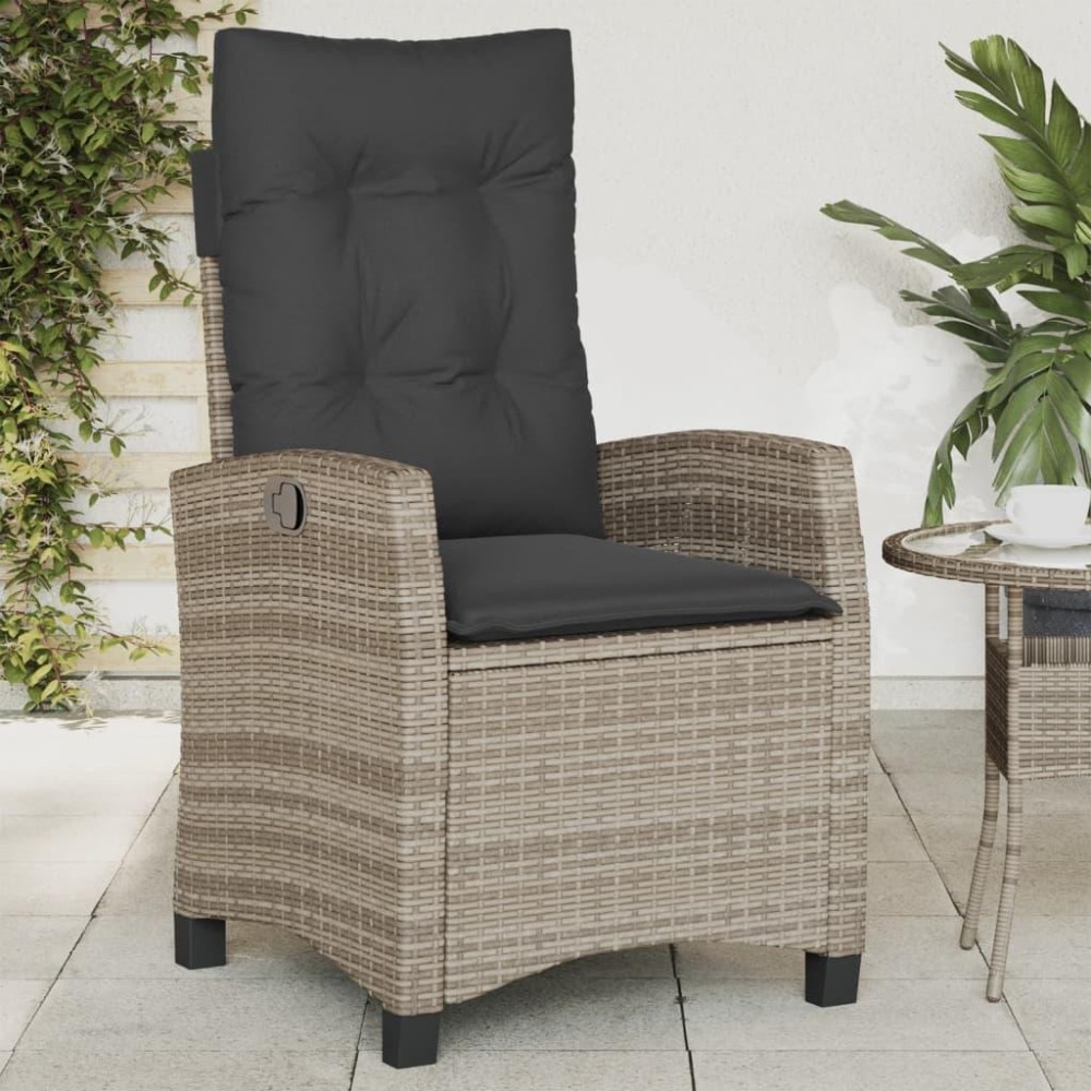 vidaXL Reclining Patio Chair with Cushions Gray Poly Rattan