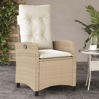 vidaXL Reclining Patio Chair with Cushions Beige Poly Rattan