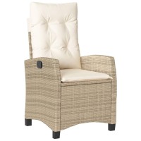 vidaXL Reclining Patio Chair with Cushions Beige Poly Rattan