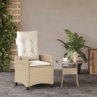 vidaXL Reclining Patio Chair with Cushions Beige Poly Rattan