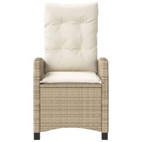 vidaXL Reclining Patio Chair with Cushions Beige Poly Rattan