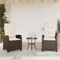 vidaXL Reclining Patio Chairs 2 pcs with Cushions Brown Poly Rattan