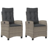 vidaXL Reclining Patio Chairs 2 pcs with Cushions Gray Poly Rattan