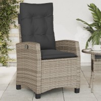 vidaXL Reclining Patio Chairs 2 pcs with Cushions Gray Poly Rattan