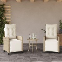 vidaXL Reclining Patio Chairs 2 pcs with Footrest Beige Poly Rattan