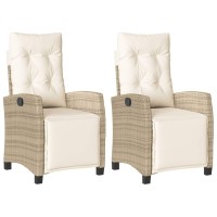 vidaXL Reclining Patio Chairs 2 pcs with Footrest Beige Poly Rattan