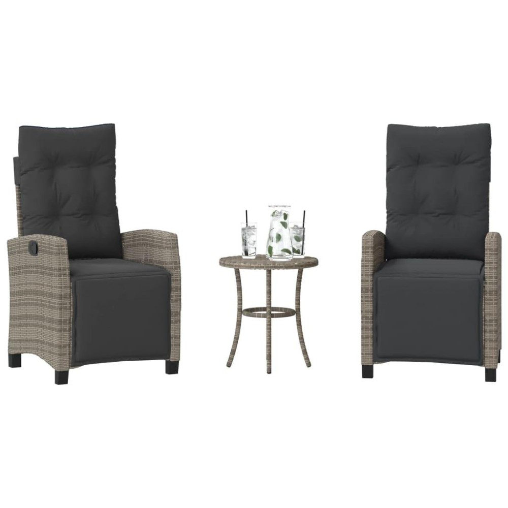 vidaXL 3 Piece Bistro Set with Cushions Gray Poly Rattan