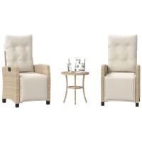 vidaXL 3 Piece Bistro Set with Cushions Beige Poly Rattan