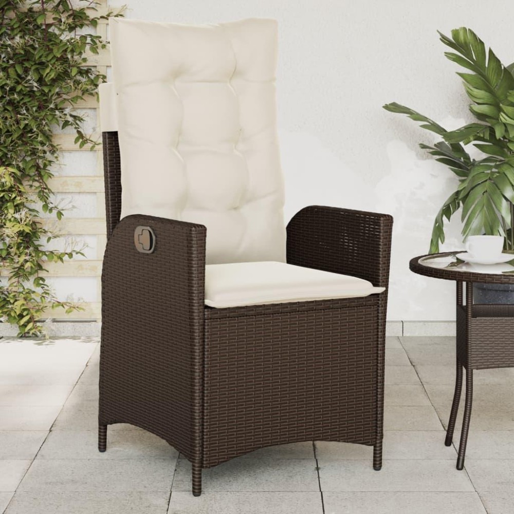 vidaXL Reclining Patio Chair with Cushions Brown Poly Rattan