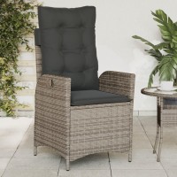 vidaXL Reclining Patio Chair with Cushions Gray Poly Rattan