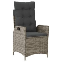 vidaXL Reclining Patio Chair with Cushions Gray Poly Rattan