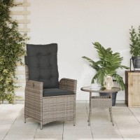 vidaXL Reclining Patio Chair with Cushions Gray Poly Rattan