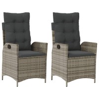 vidaXL Reclining Patio Chairs 2 pcs with Cushions Gray Poly Rattan