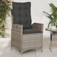 vidaXL Reclining Patio Chairs 2 pcs with Cushions Gray Poly Rattan