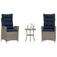 vidaXL 3 Piece Bistro Set with Cushions Gray Poly Rattan