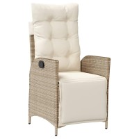 vidaXL Reclining Patio Chair with Footrest Beige Poly Rattan