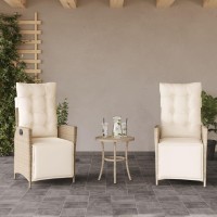 vidaXL Reclining Patio Chairs 2 pcs with Footrest Beige Poly Rattan