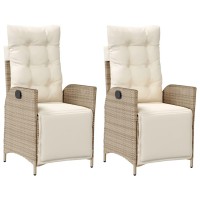 vidaXL Reclining Patio Chairs 2 pcs with Footrest Beige Poly Rattan