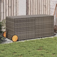 vidaXL Garden Storage Box with Wheels Gray 74.8 Gal Poly Rattan