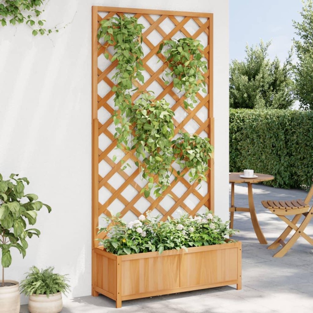 vidaXL Planter with Trellis Brown Solid Wood Fir